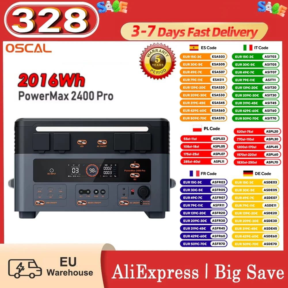 Stacja zasilania Oscal PowerMax 2400W (szczytowo 4500W) 2016Wh - NOWOŚĆ!