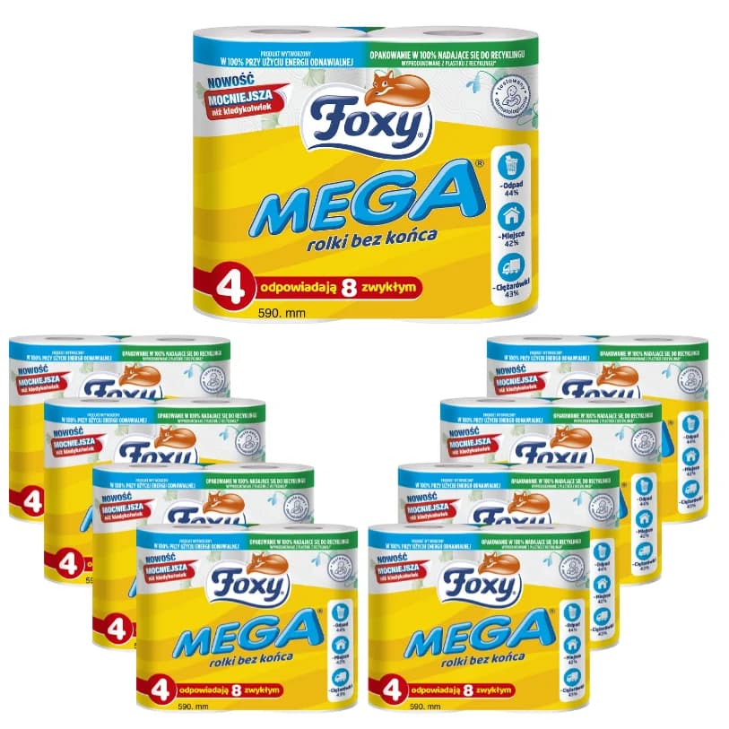 Papier toaletowy Foxy Mega rolki bez końca (4 rolki) x 9 sztuk