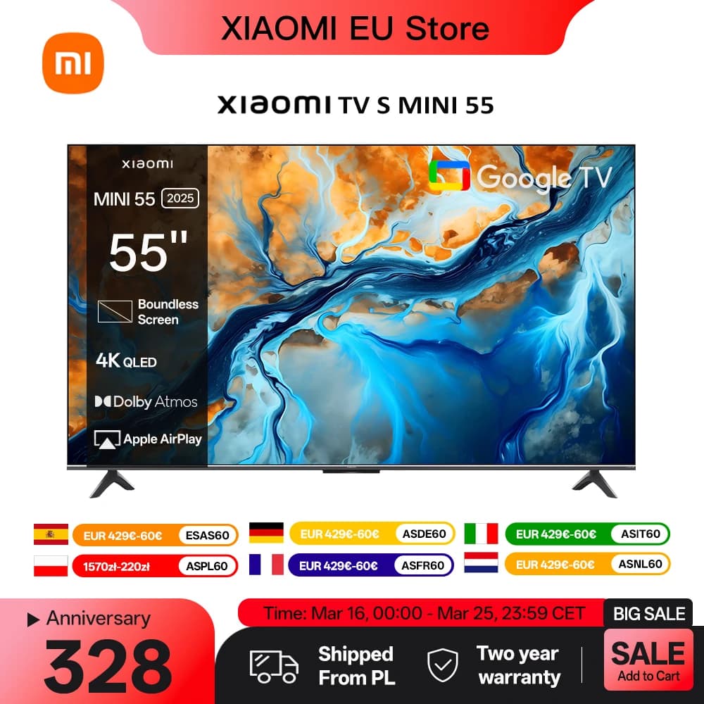 XIAOMI S MINI 55 144Hz QD-Mini LED Dolby Vision® IQ, Dolby Atmos® Google TV