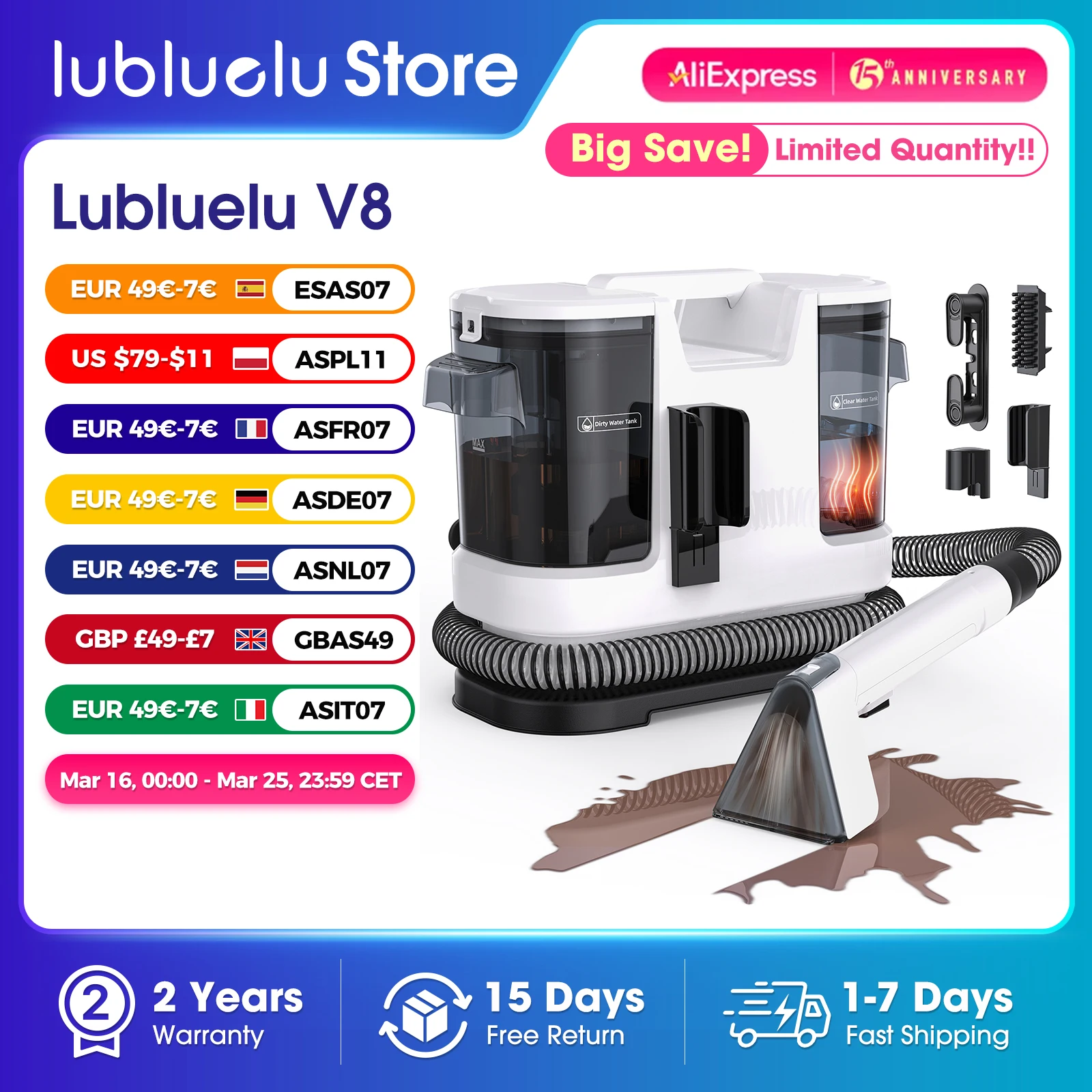 Odkurzacz piorący Lubluelu V8 800W