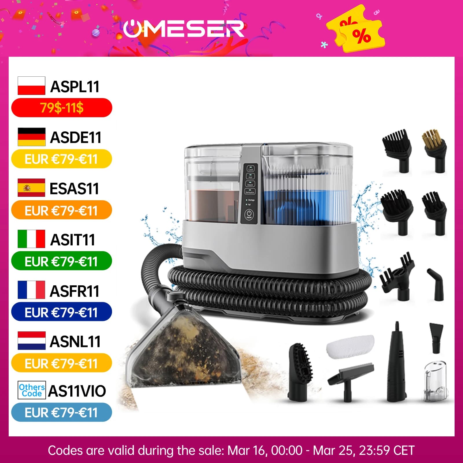 Odkurzacz piorący OMESER 1800W 17KPa