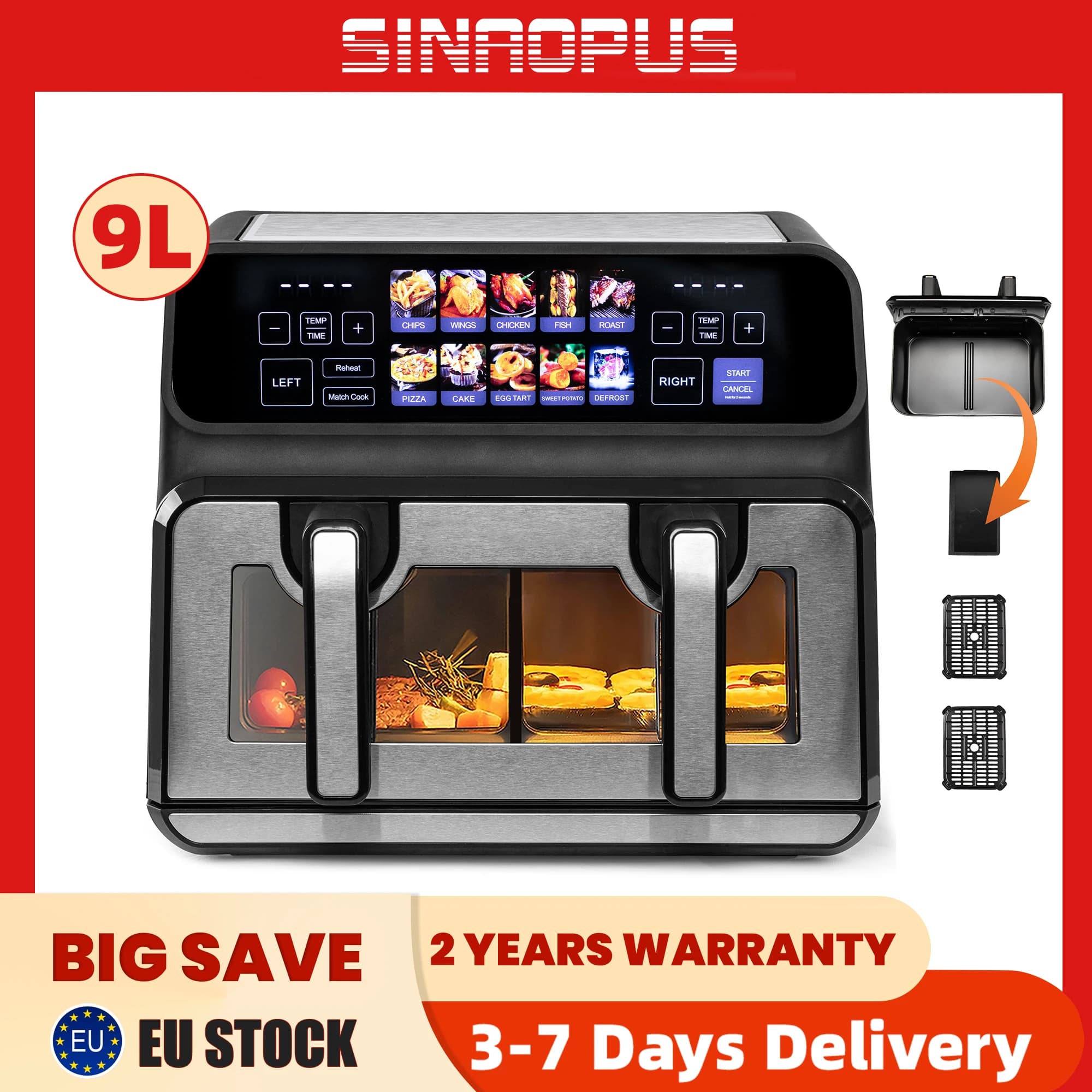 Sinaopus 2200W  Air Fryer 9 L XXL 