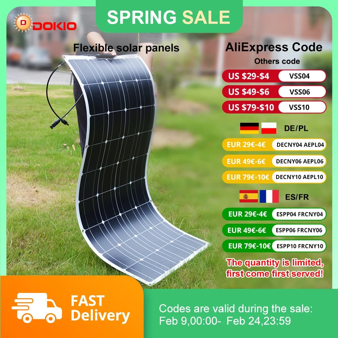 Elastyczne panele słoneczne DOKIO 18V 100W/200W/400W