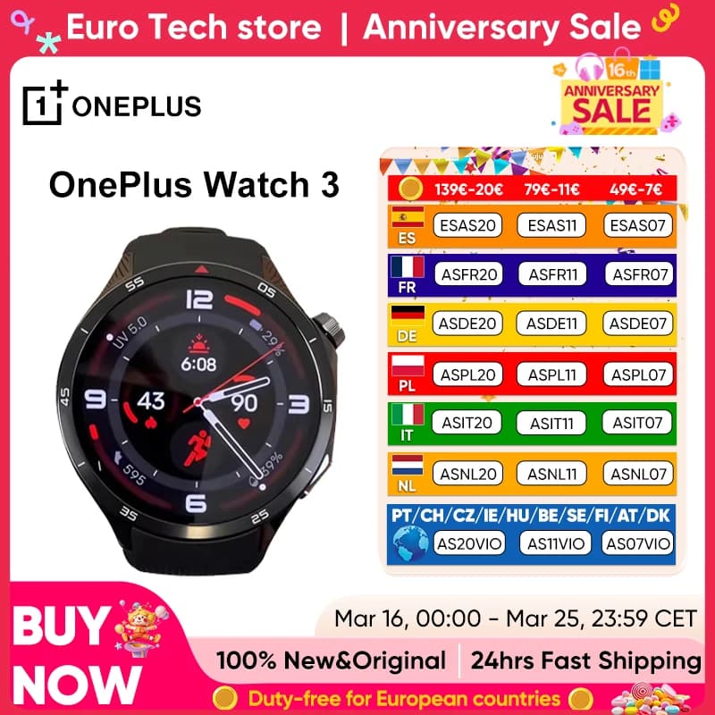 OnePlus Watch 3 SmartWatch Global Version Wear OS by Google 1.5”LTPO A0MOLED Display 5days battery life 60S Health Check-In GPS